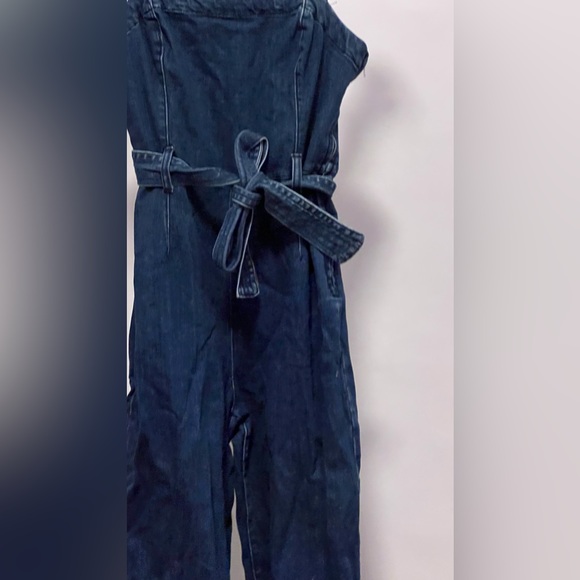 Denim long pant jumpsuit with tie waist - Picture 3 of 3